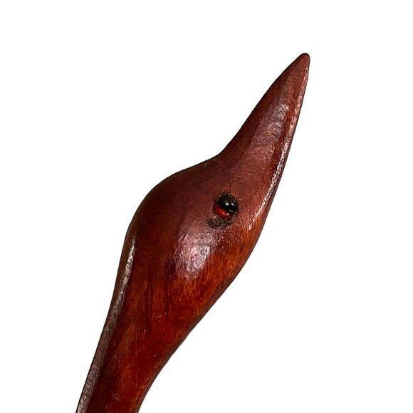 VTG Wooden Long Neck Crane Hand Carved Glossy Figurine Sculpture Folk Art Decor - Picture 3 of 13